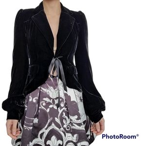Black Velour Jak & Rae Collared Long Baloon Sleeve Women Jacket Size 0